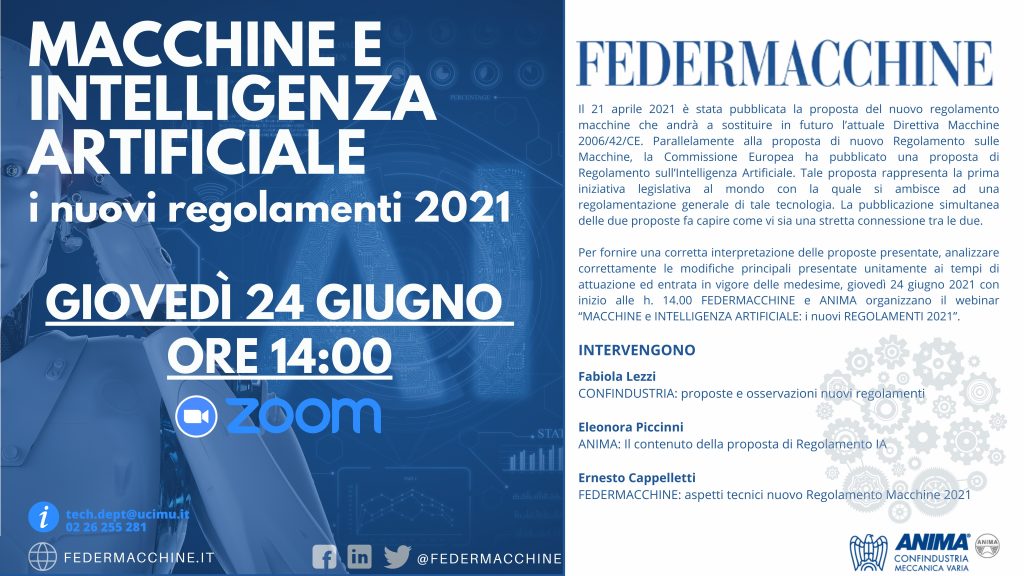 Macchine e intelligenza artificiale: i nuovi Regolamenti 2021 – disponibili podcast e slide