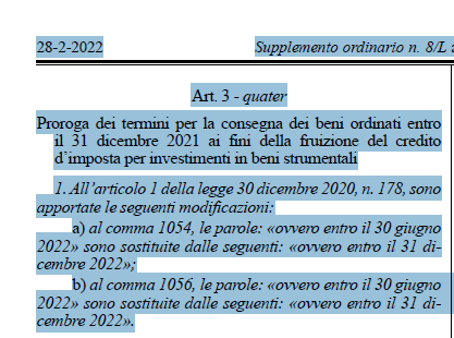 Decreto Milleproroghe, pubblicata in Gazzetta Ufficiale la proroga del credito di imposta per investimenti in beni strumentali