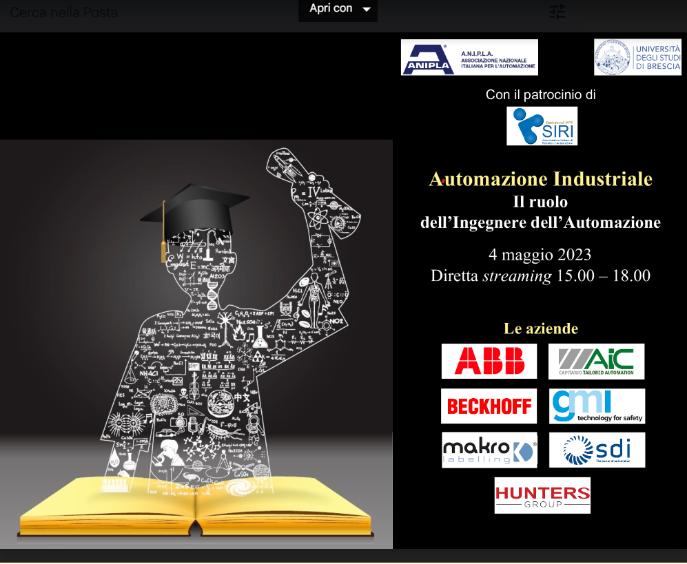 Automazione Industriale – Il ruolo dell’Ingegnere dell’Automazione, 4 maggio 2023, Università di Brescia