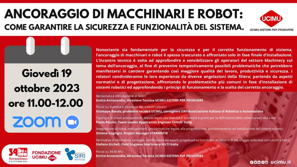 Webinar “Ancoraggio di macchinari e robot: come garantire la sicurezza e funzionalità del sistema”