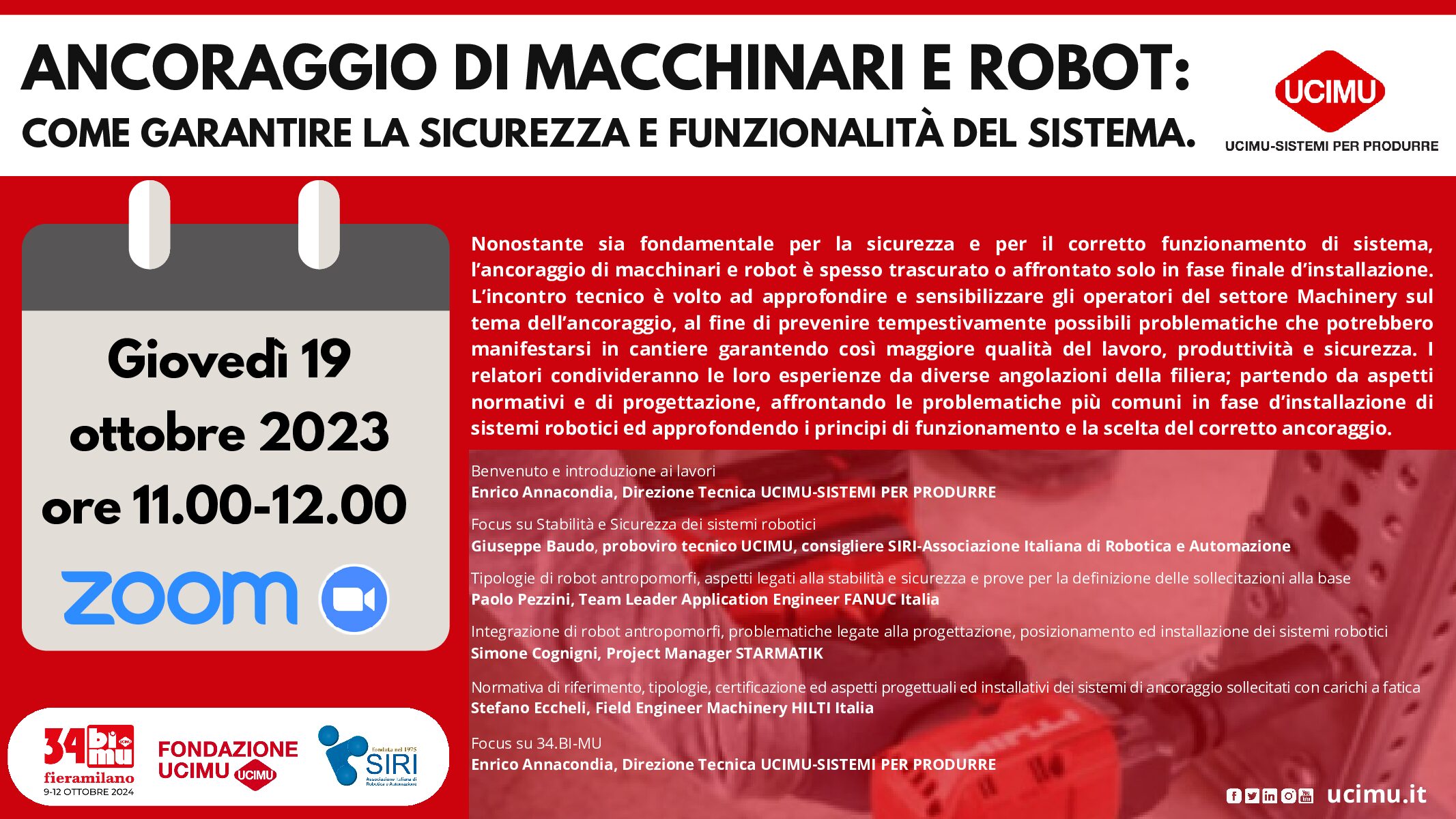 Webinar “Ancoraggio di macchinari e robot: come garantire la sicurezza e funzionalità del sistema”