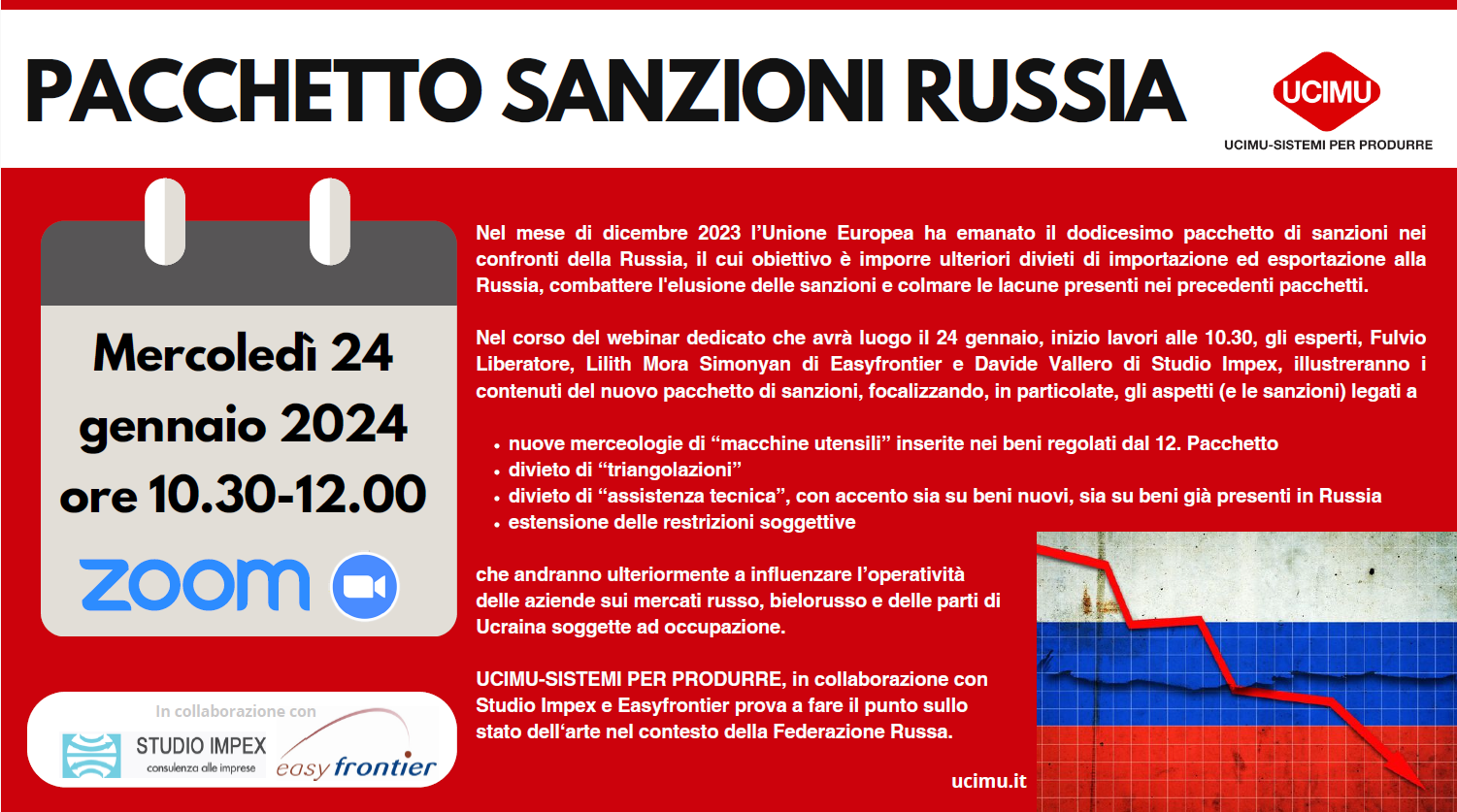 Webinar “Dodicesimo pacchetto di Sanzioni Russia” – 24 gennaio 2024