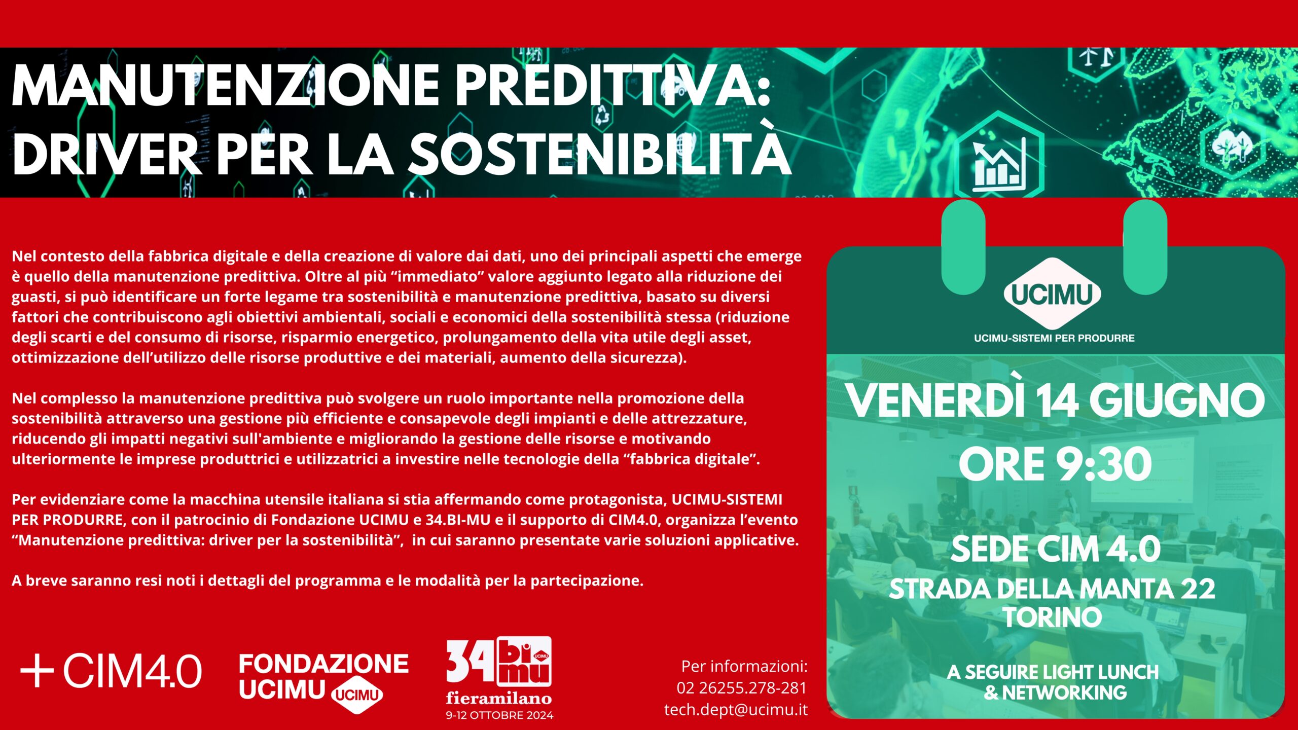 “Manutenzione predittiva: driver per la sostenibilità” – evento di avvicinamento a 34.BI-MU